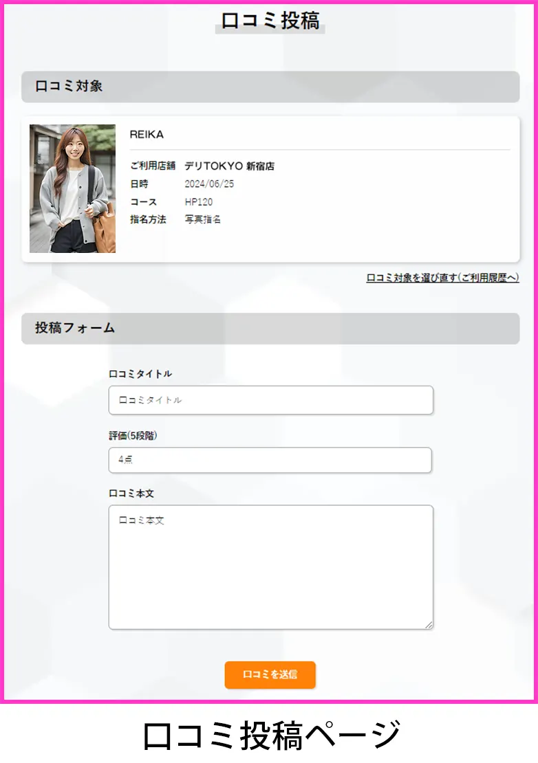 口コミ投稿ページ